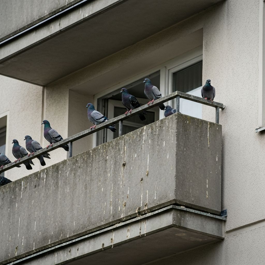 Problem gołębi na balkonie bez siatki - przed montażem